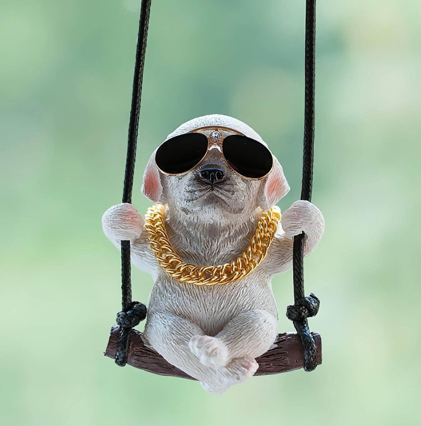 REWOP Cute Dog Car Hanging Accessory Swinging Dog Rear View Mirror Car Ornament Labrador Car Pendant Cute Car Accessories Gift Item for Men, Women, Couples (White)