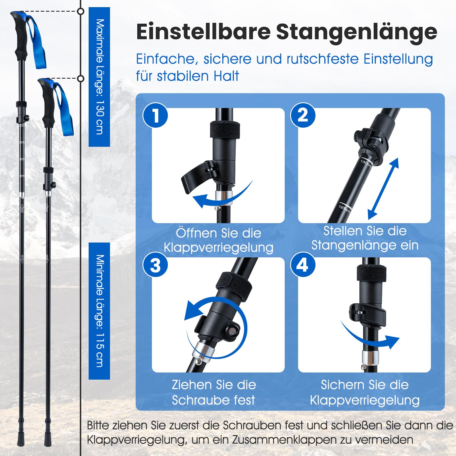 COSTWAY Wanderstöcke faltbar 7075 Aluminium, Nordic Walking Stöcke für Damen und Herren, Teleskop Trekkingstöcke zum Wandern, Trekking und Skitouren