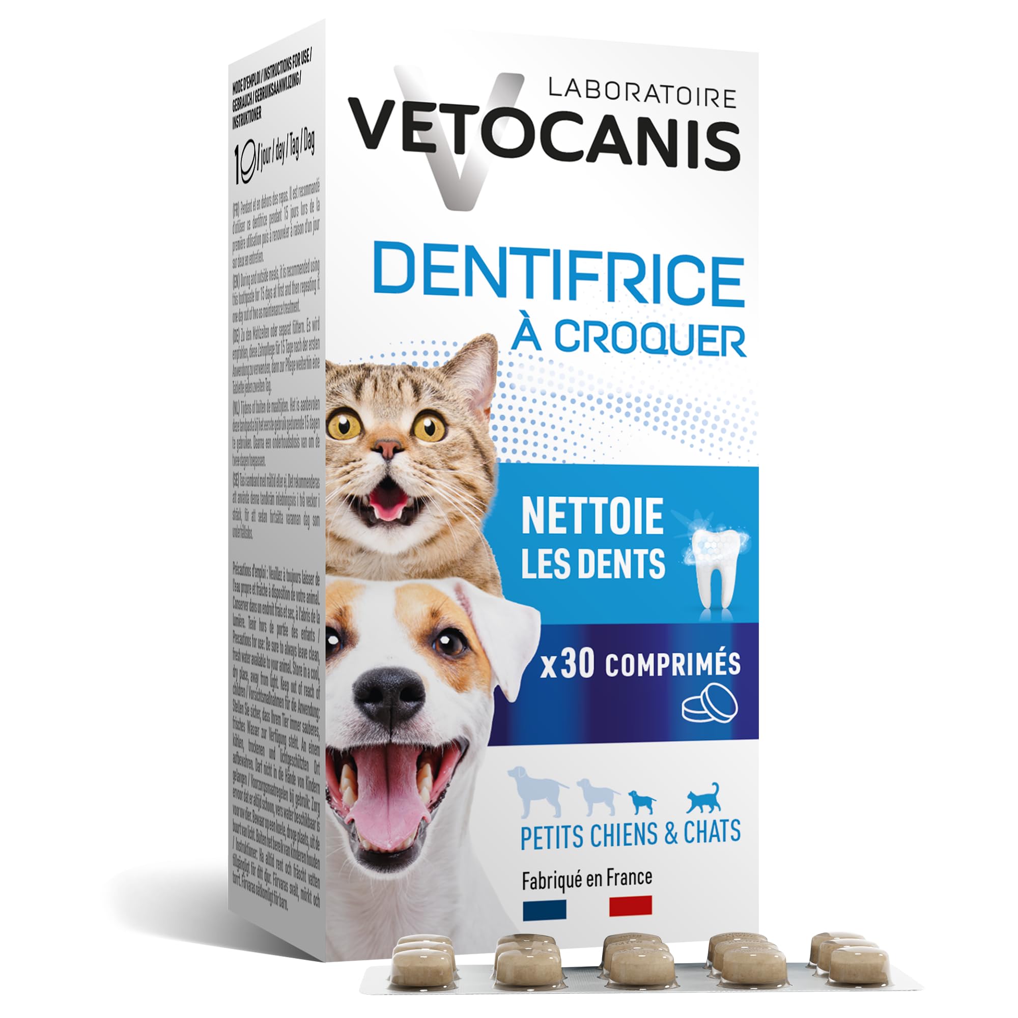 Dentifrice pour chien et chat anti tartre Vetocanis soin bucco-dentaire 30 comprimés