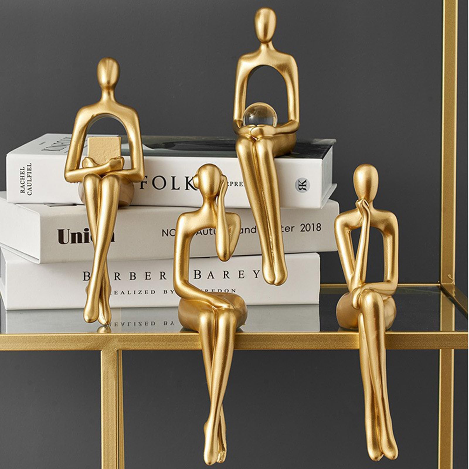 Escultura Art Deco Abstracta Moderna, Estatua Figura Familiar, para Sala Estar, Dormitorio, Oficina, Librería, Alféizar Ventana,Esculturas Dormitorio, Resina,Gold Set