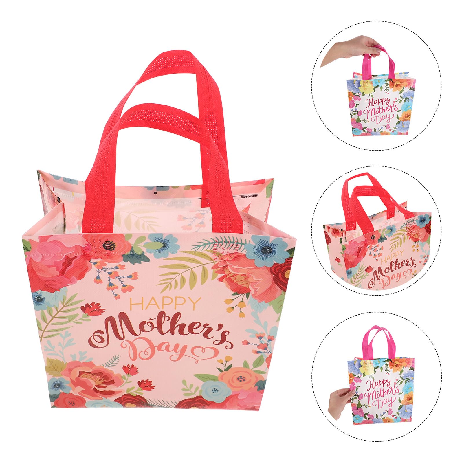UTHCLO Bolsas de Obsequio Día Madre 24 Piezas Bolsa No Tejida con Asas Diseño Floral Tamaño Mediano para Envolver Regalos Dulces y Recuerdos de Fiesta para Mamá y Abuelas