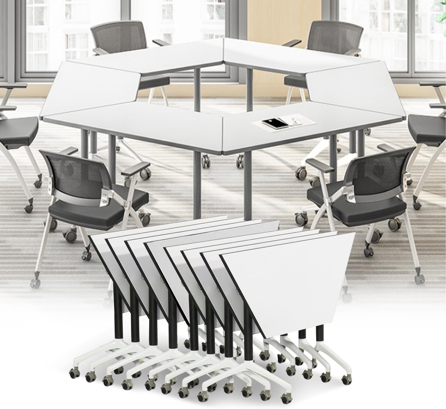 Folding Conference Tables,Flip Top Conference Room Table Mobile Training Tables for 8-10 People,Meeting Table with Silent Wheels for Office Seminar Classroom Tables (8,Trapezoid,47.2in)