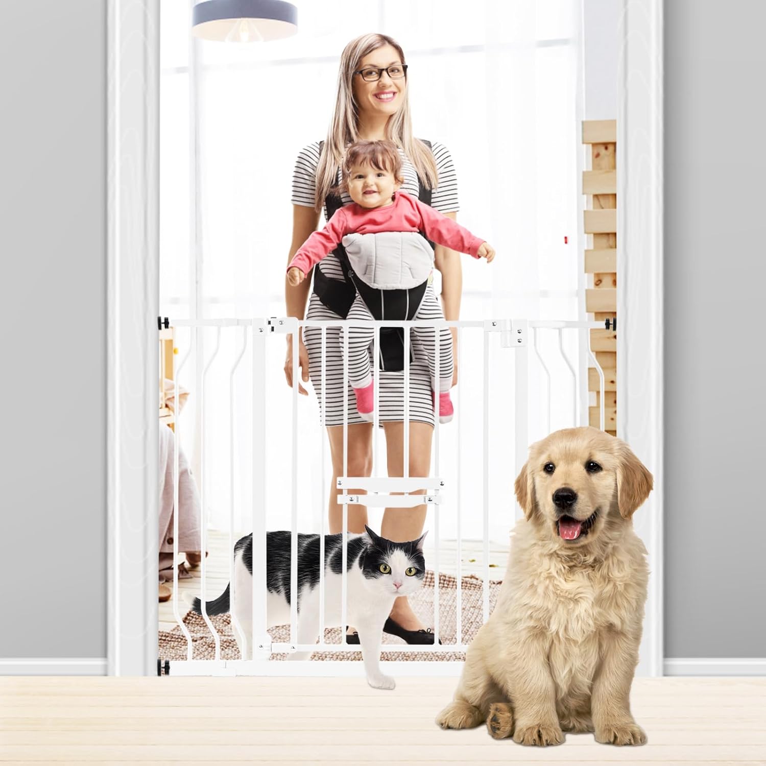 JoyMind Baby Gate, 29.5" 43" Extra Wide, 30" Tall, Easy Walk Thru Baby Gate for