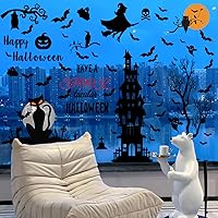 Vista 5 de Calcomanías de pared de Halloween, decoración alta de murciélagos de castillo antiguo para el hogar, ventana, habitación de los niños, guardería