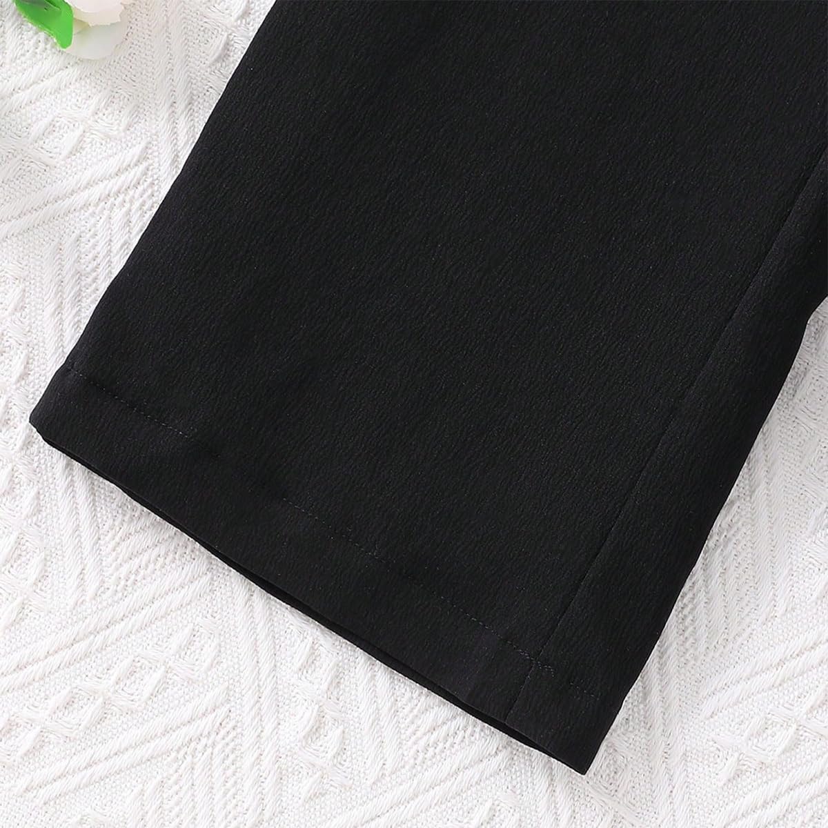 Pantaloni kids da bambina plissettati con volant tinta unita a vita alta elasticizzati con bottoni sul davanti