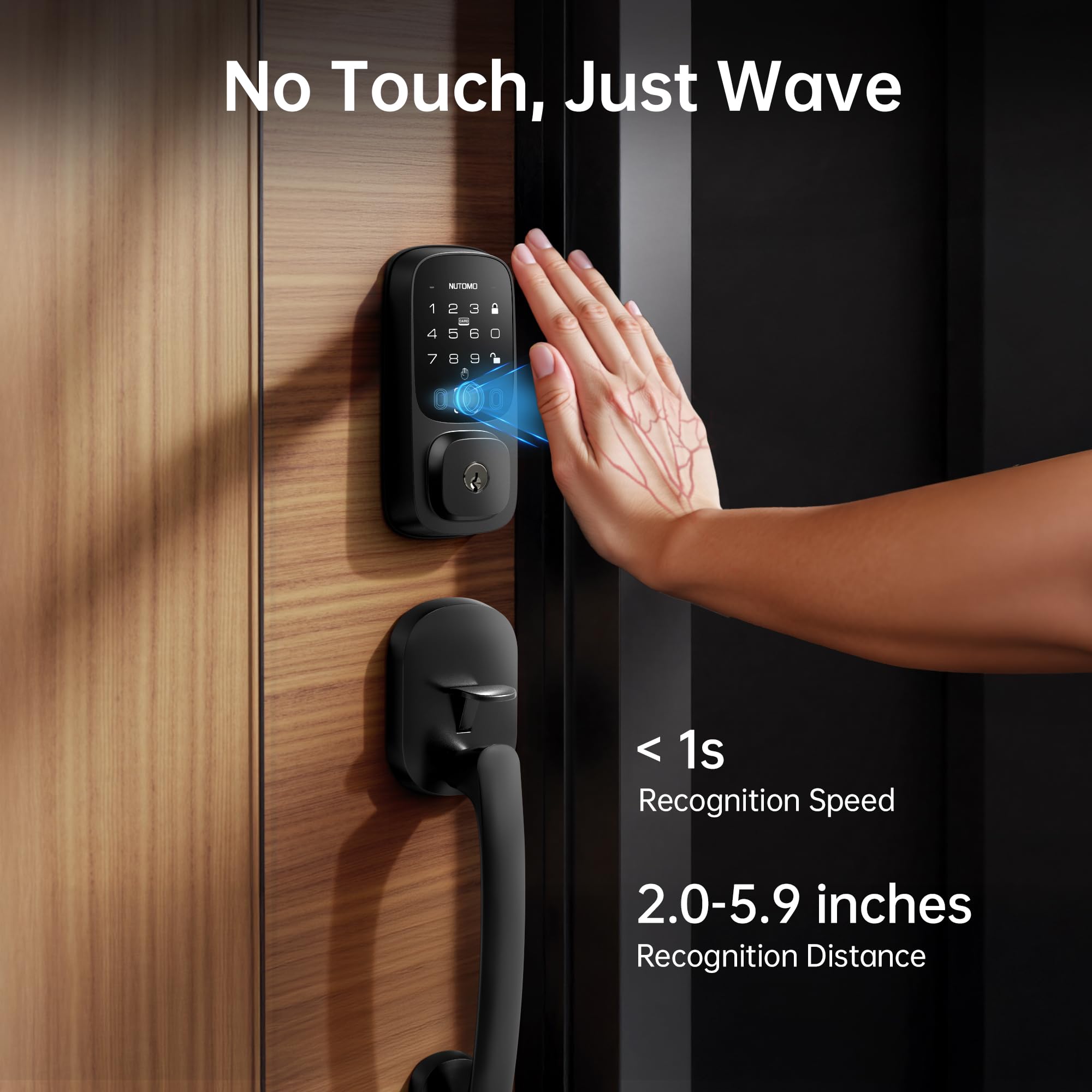 NUTOMO Palm Vein Serrure intelligente : serrures de porte d'entrée sans clé, clavier WiFi intégré, pêne dormant numérique électronique avec télécommande pour support à domicile, Alexa/batterie