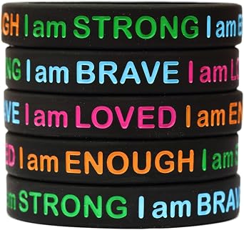5 I Am Strong Brave Loved Enough Wristband - Silicone Bracelets