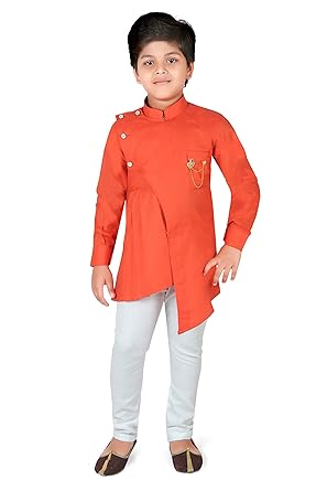AHHAAAA Boy's Cotton Ethnic Wear Casual Kurta and Pyjama Set