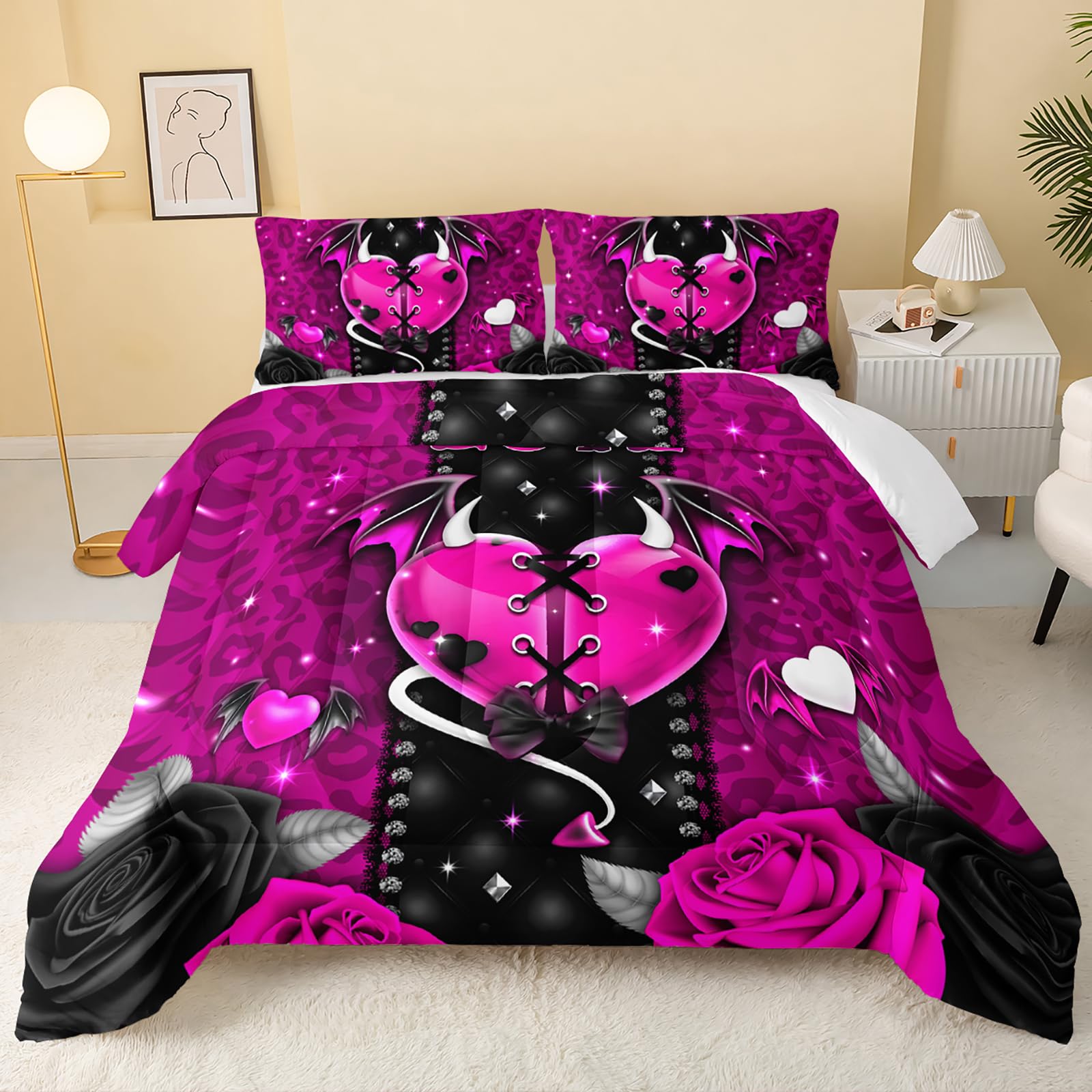 QOOMO Pink Leopard Kids Comforter Set, Twin Size