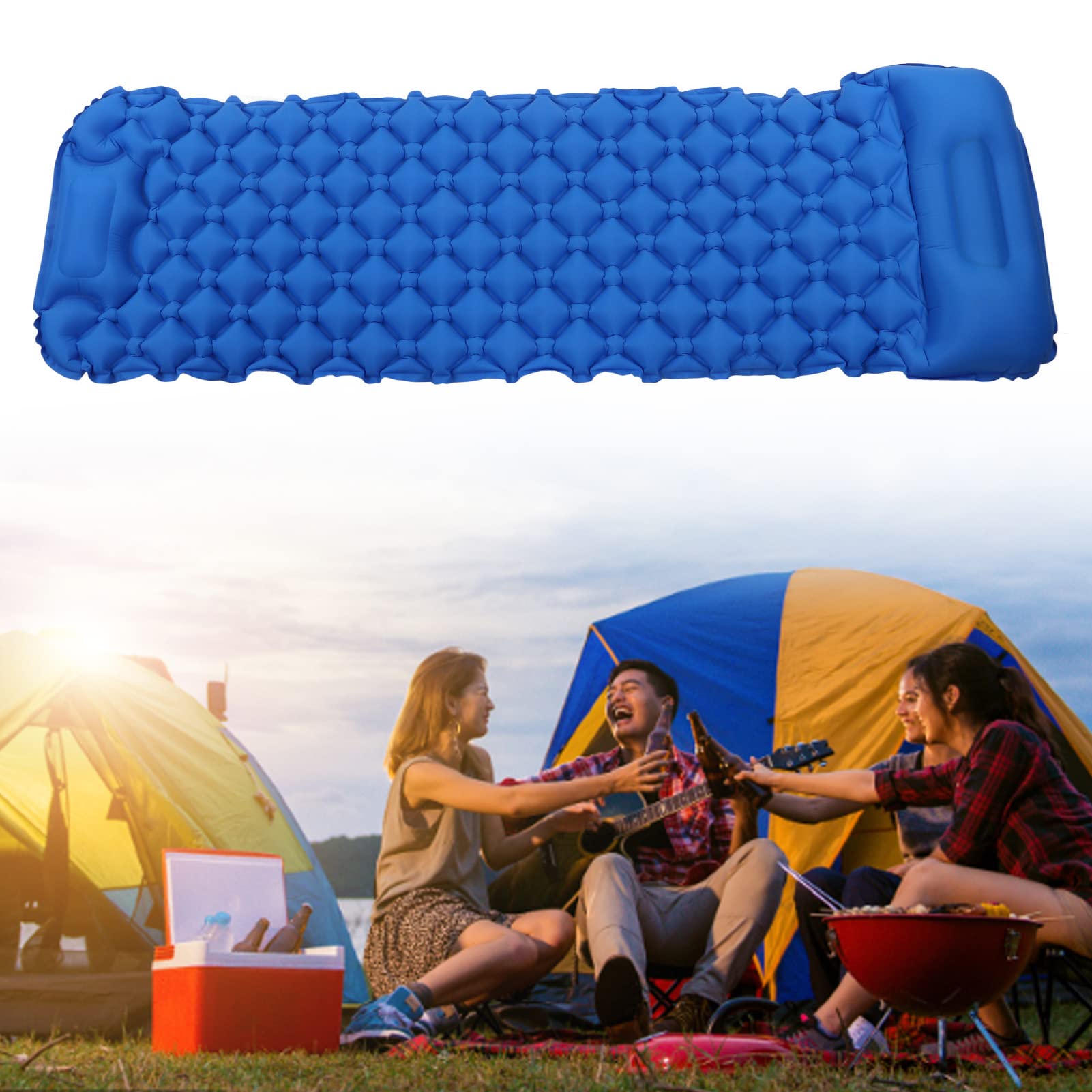 Jiawu Isomatte, Ultraleichte Aufblasbare Isomatte für Camping, Isomatte mit Eingebauter Pumpe, Kompakte und Leichte Luftmatratze, Luftmatratze für Rucksackreisen, Wandern, Zelten, Reisen (Dunkelblau) Sport & Freizeit