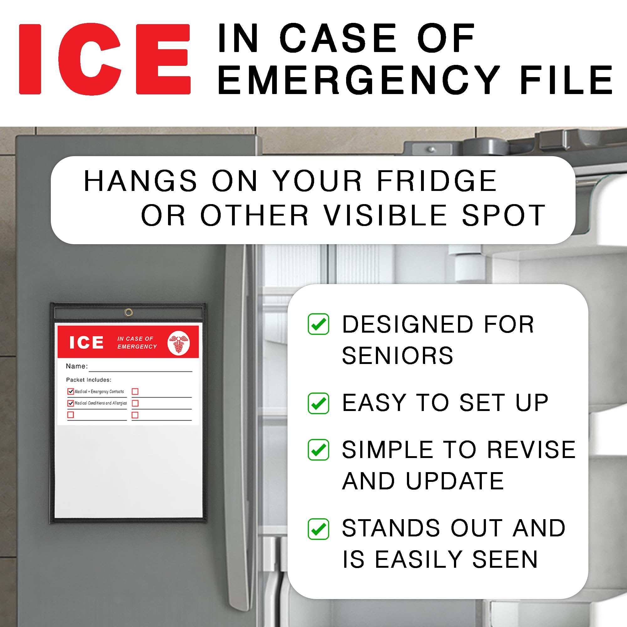 ELDR At Home, Medical Information for First Responders EMT's, In Case of Emergency File for Fridge, For Elderly, Seniors, Alzheimer's Dementia, Medical Alert, Emergency Contact ID, medication list