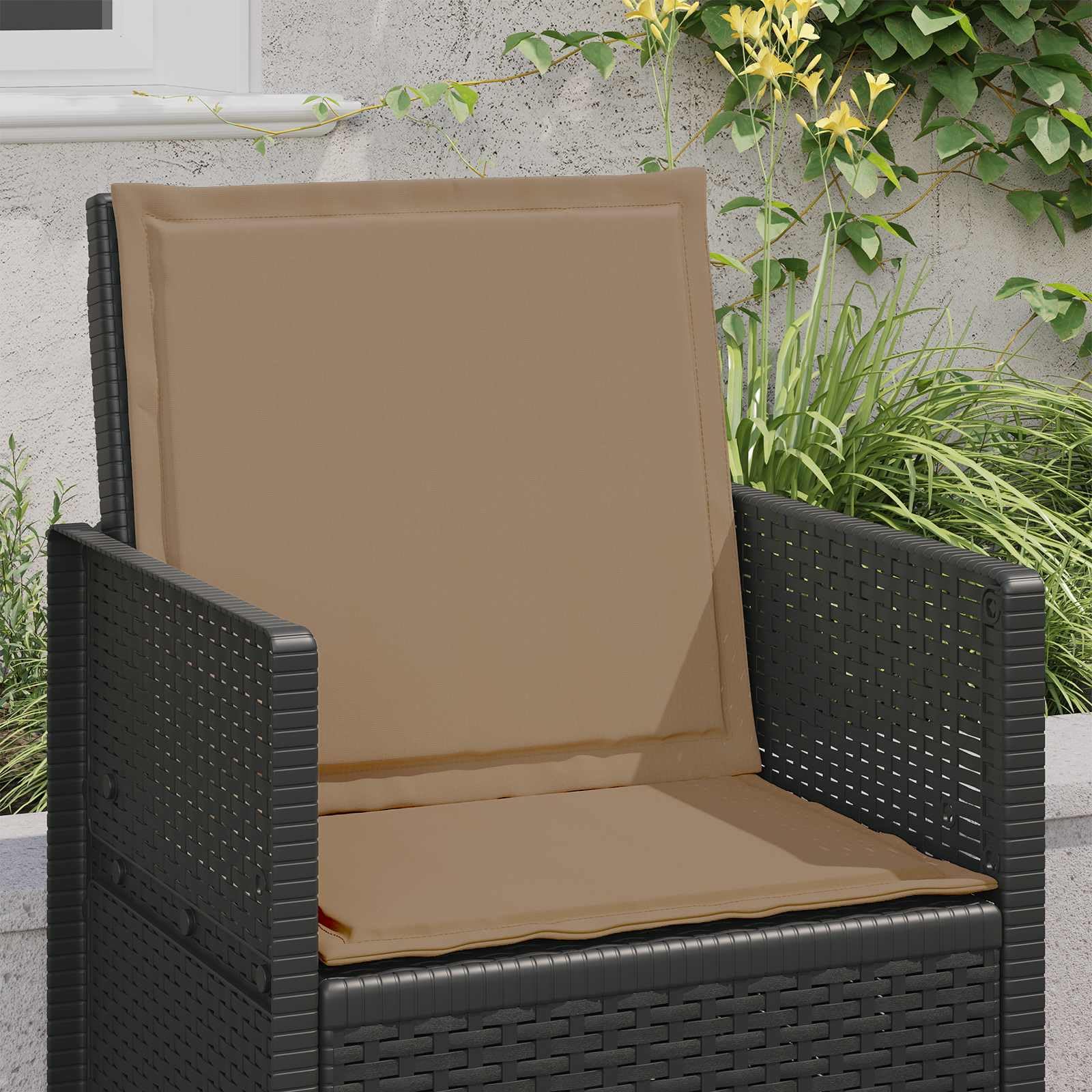 Poduszki na oparcie 2 sztuki taupe 47 x 45 x 2 cm | Poliester odporny na warunki atmosferyczne, wypełniony pianką, na patio w ogrodzie, łatwy do czyszczenia