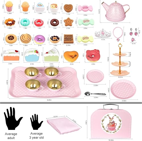 Miniatura 2 de Juego de fiesta de té para niñas pequeñas, 49 juguetes de princesa para la hora del té, incluyendo juego de té, funda de transporte de postre, juego