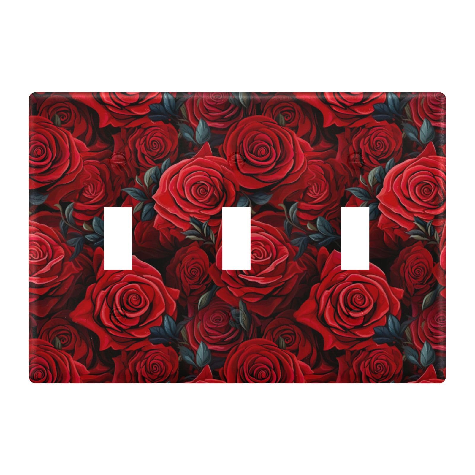 Light Switch Cover Red Rose Flower Wall Plates for Electrical Outlets 3 Gang 202a8807