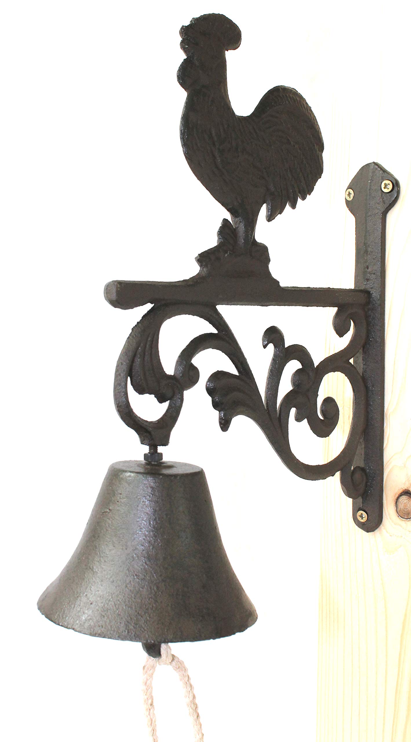 Glocke Gusseisen Hahn 28 cm Höhe Rustikal Braun Gartenglocke Wandglocke für Außenbereich