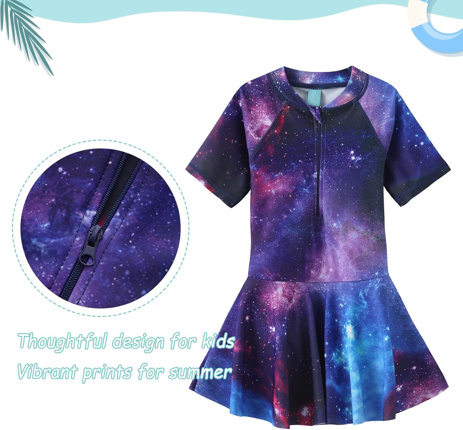 Girls One Piece Swimsuits Short Sleeve Swim Dress for Girls Hawaiian Skirted Bathing Suit Summer Swimwear 3-16 Years - Image 3