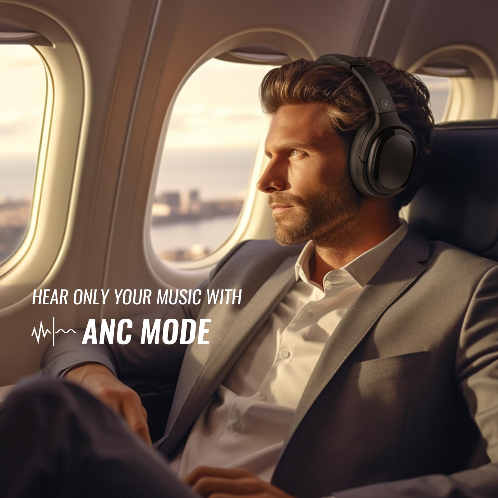 Cuffie Bluetooth ibride con cancellazione attiva del rumore, cuffie wireless over-ear, cuffie Bluetooth 5.2, suono coinvolgente, bassi profondi, 30 ore di riproduzione, nero vero