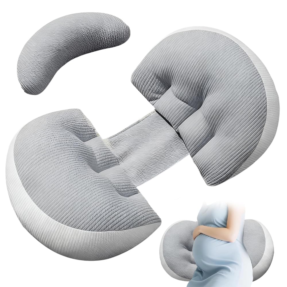 Gobesty Pregnancy Pillows for Sleeping, Wedge Maternity Pillow for Pregnant Women, Adjustable and Washable Body Pillow Pregnancy, Pillows Support Side Sleeper for Belly, Back, Hips (Grey)