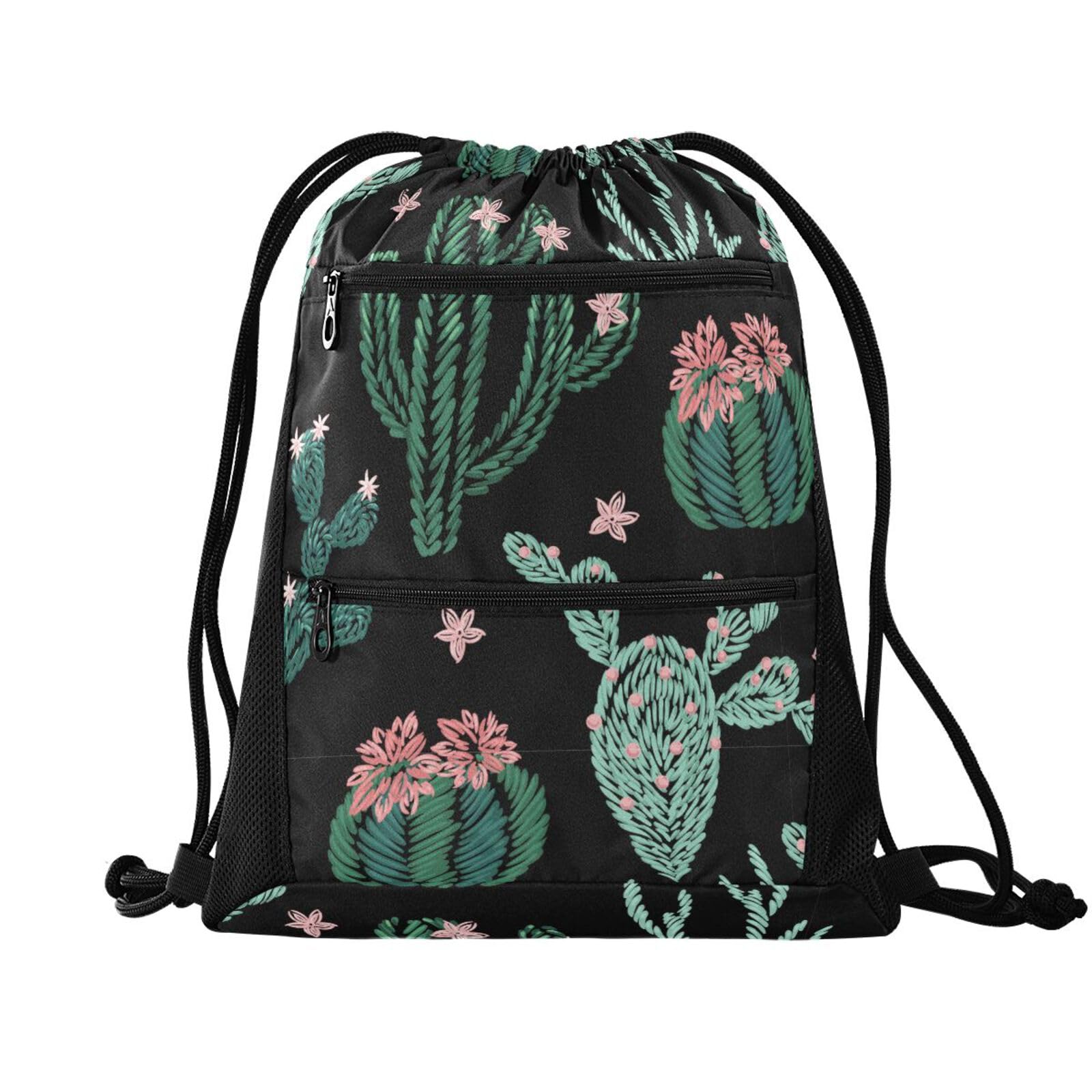 FRODOTGV Western Cactus Plant Plants String Bag Drawstring Backpack Outdoor Sackpack Gym Yoga Bag with Mesh Pockets โ image 1