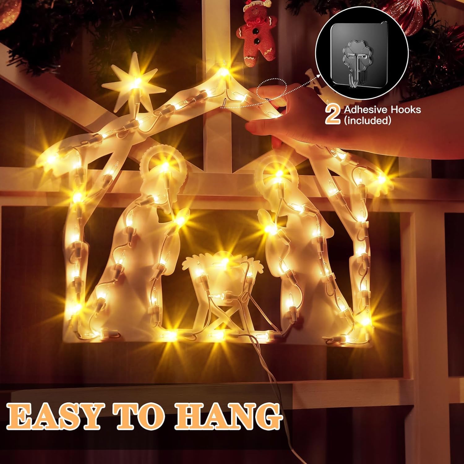 GlobaLink Nativity Scenes with LED Christmas Lights with 8 Light Modes, Warm White Battery Powered Christmas Lights IP44 Waterproof Timer Function Nativity Christ Figure Decoration