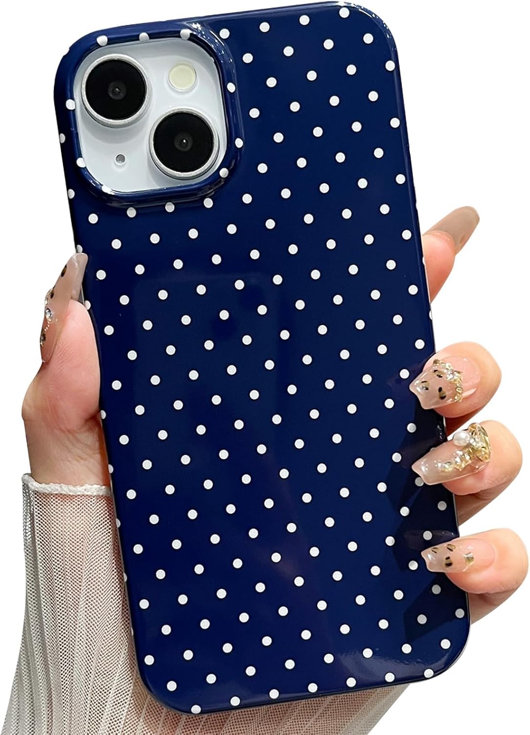 JMLTech dla iPhone 14 Case Polka Dot etui na telefony estetyczne projektowanie modne proste etui Slim odporna na wstrząsy pokrowiec ochronny granatowy