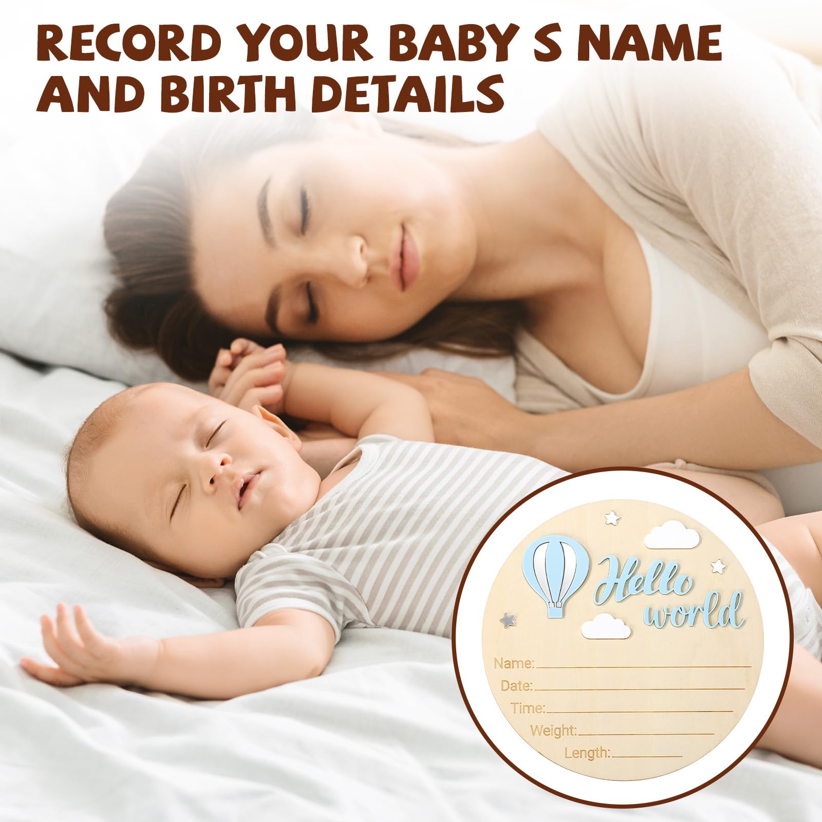 Panneau Bienvenue Bébé Bois, Panneau Hello World pour Garçons Filles Plaque Bébé Bienvenue pour Chambre d'Hôpital Décoration d'Intérieur Cadeaux Accessoires Photo