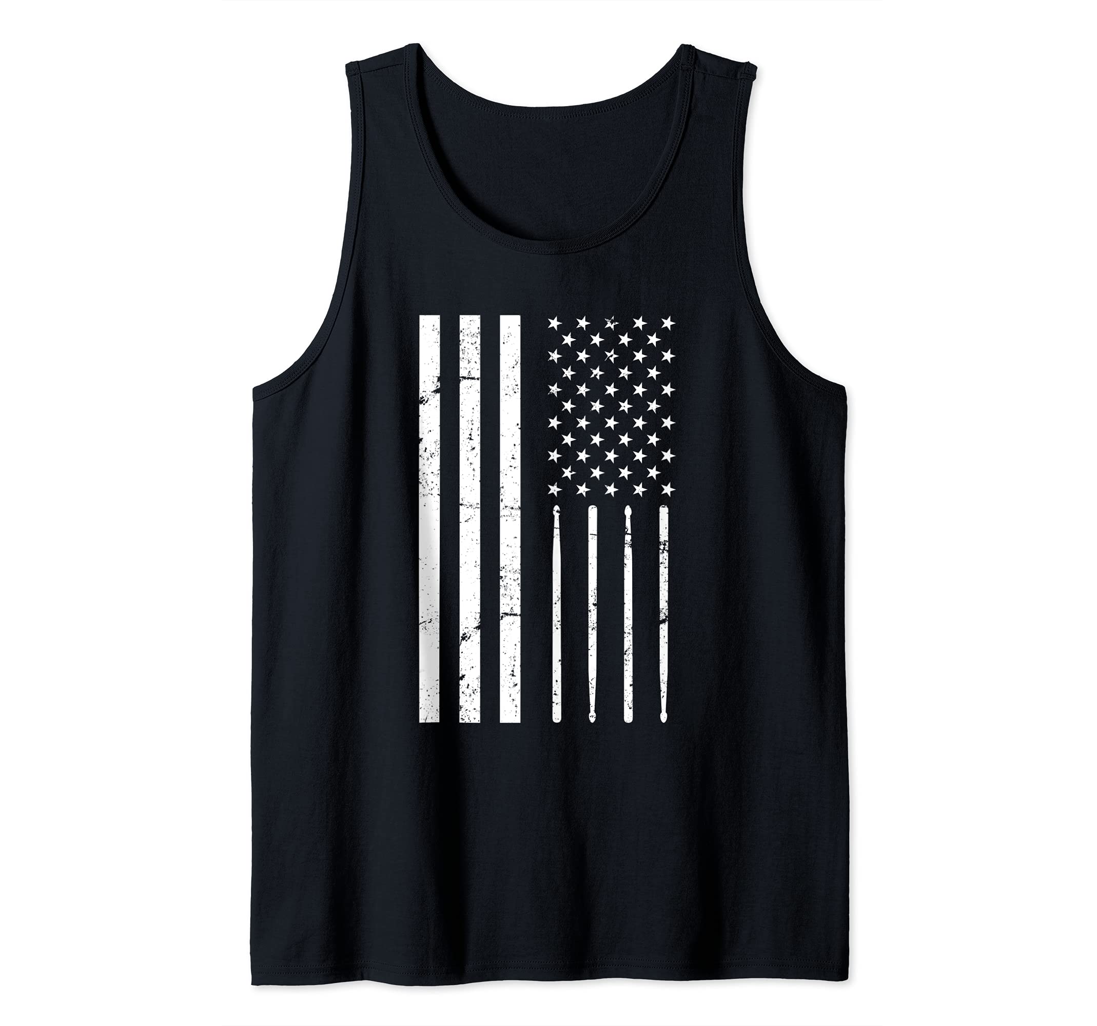 American Pride Drumsticks Drummer Drums Player US Flag Drums Tank Top, Black