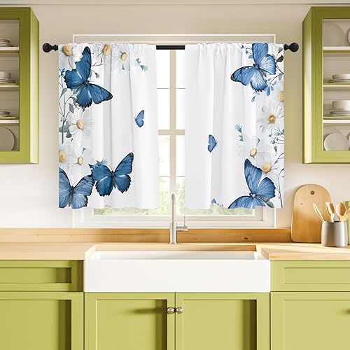 Miniatura 5 de Cortinas de cocina (2 piezas) sobre el fregadero para ventana de baño, cafetería, sótano, cortinas para cocina, casa de campo, mini cortina corta,