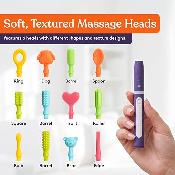 Special Supplies Buzz Buddy Oral Motor Stimulation kit with 12 Soft Textured Interchangeable Heads, Calm Sensory Needs, Support Speech, and Stimulate Self Feeding, Gentle Vibrations