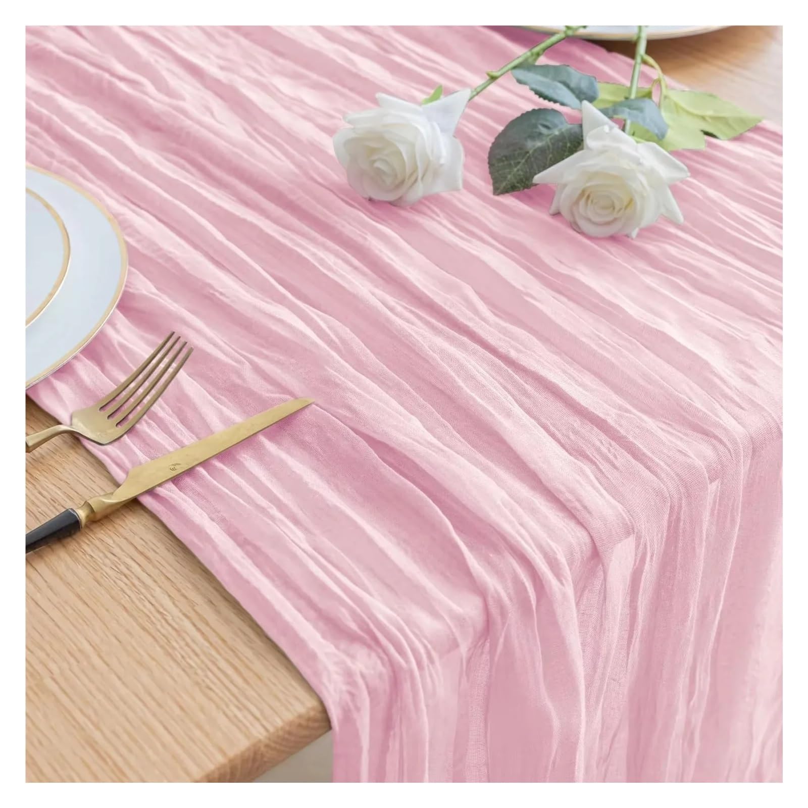 90*300CM Light Pink Cheesecloth Table Runner Gauze Fabric Rustic Sheer Runners Chair Sashes