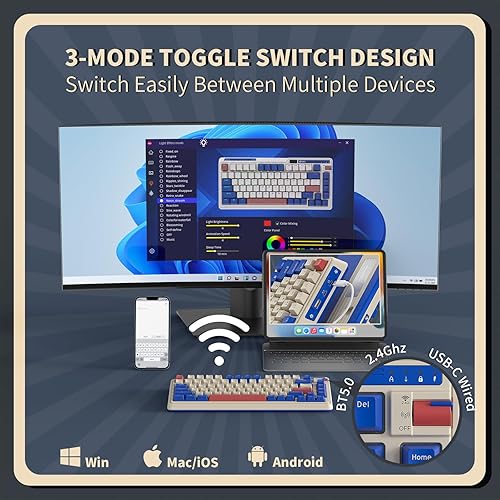 Miniatura 5 de Teclado mecánico K75 PRO RGB 75% de junta inalámbrica, triple modo BT 5.02.4GUSB-C 82 teclas teclado para juegos intercambiable en caliente con