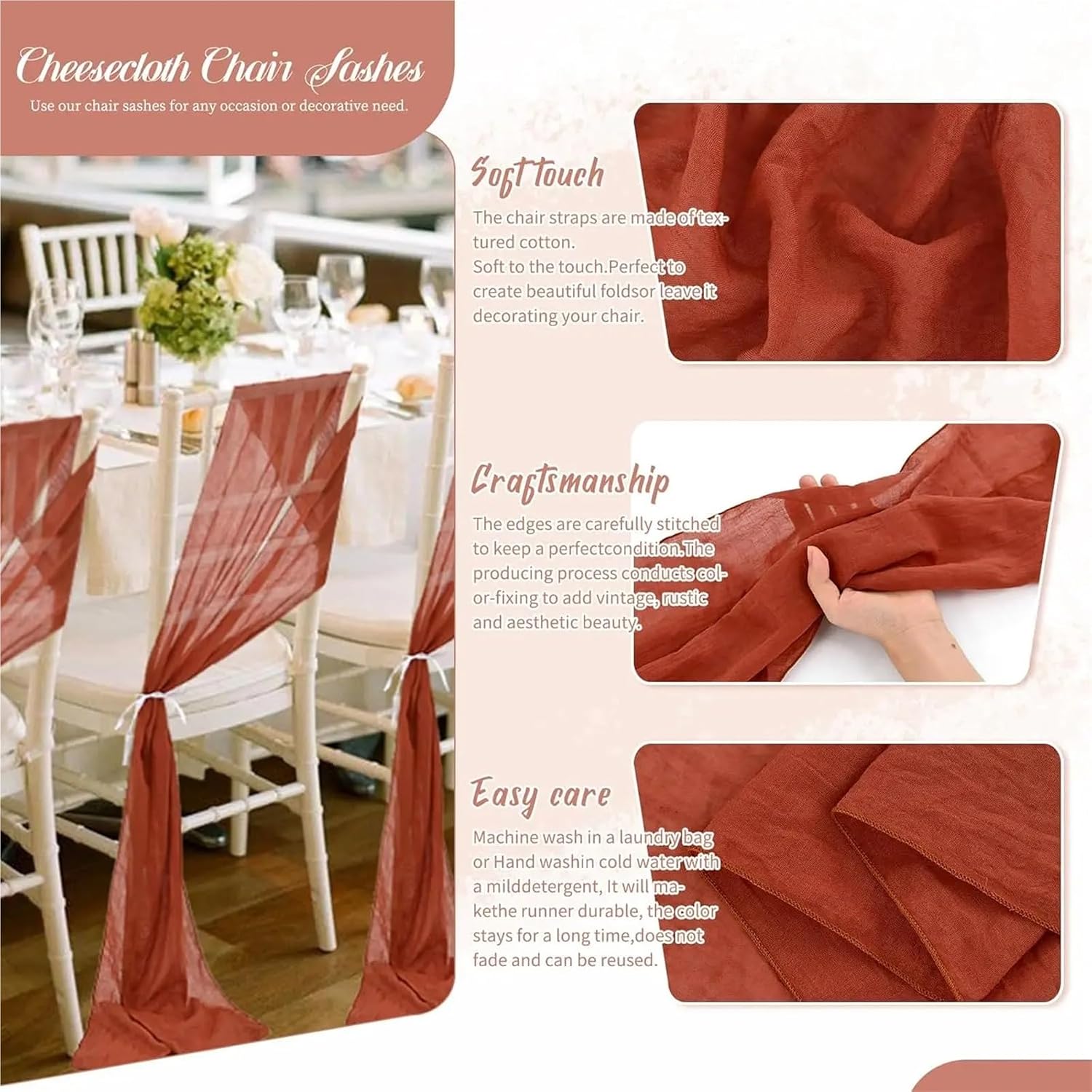 Satin Chair Sashes Bows 20Pcs Satin Chair Sashes for Wedding Covers for Party Ceremony 7x98In(Pink)