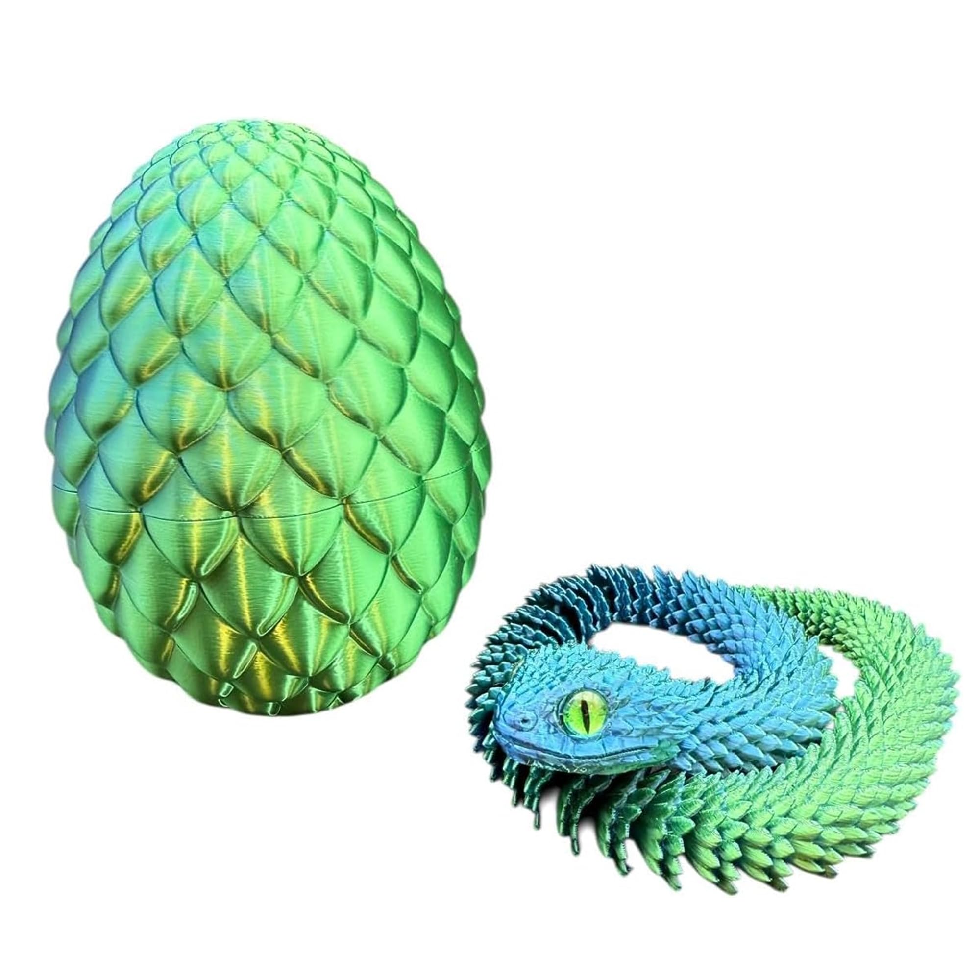 3D Printed Snake Toy – Flexible Articulated Snake, Poseable 3D Printed Animal Toy with Moveable Joints – Sensory Desk Figure for Display – Collectible Plastic Fidget for Kids and Adults - GreenBlue