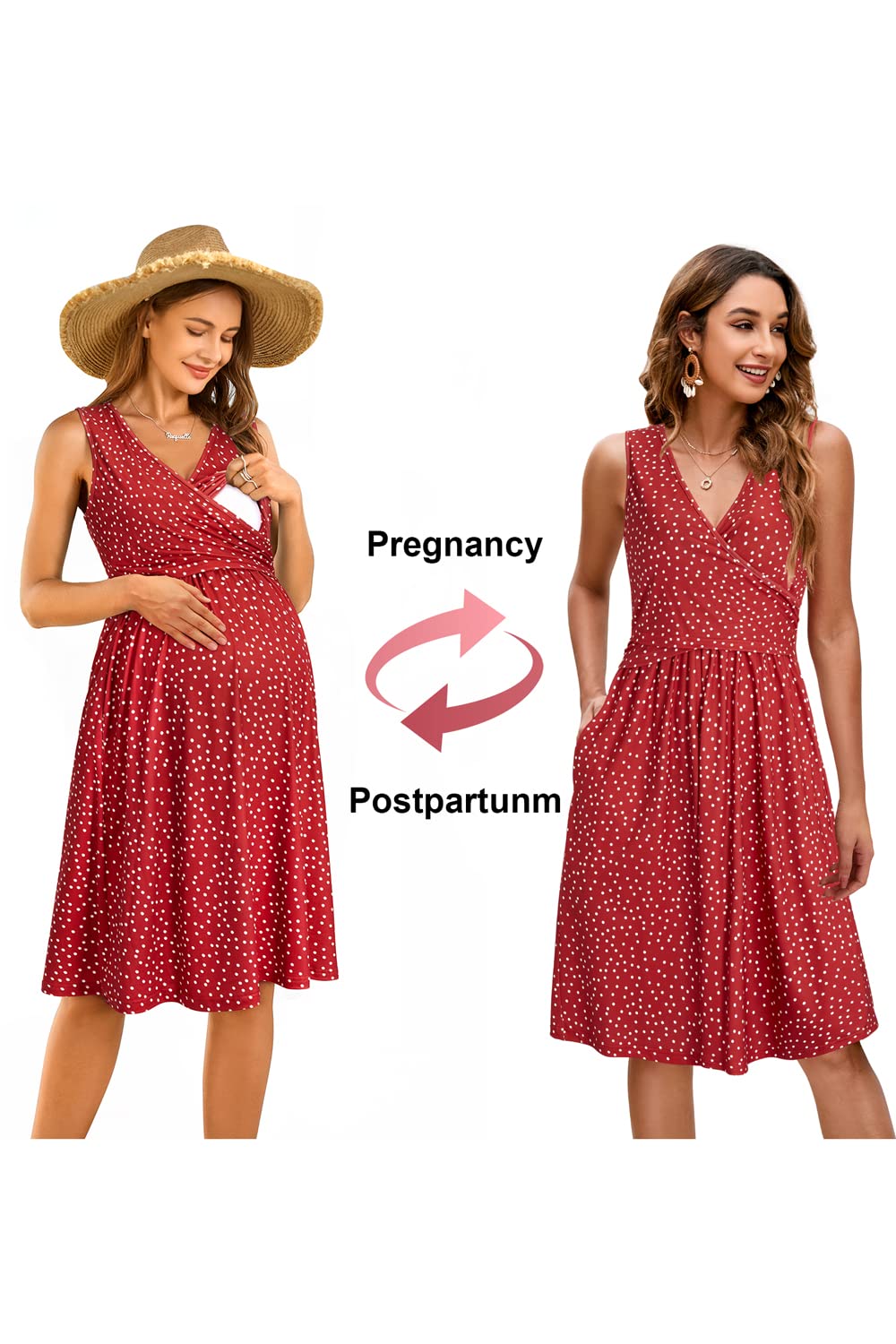 OUGES Robe de maternité d'hiver pour Femme - Robe d'allaitement en Coton - Robes d'automne décontractées avec Poches