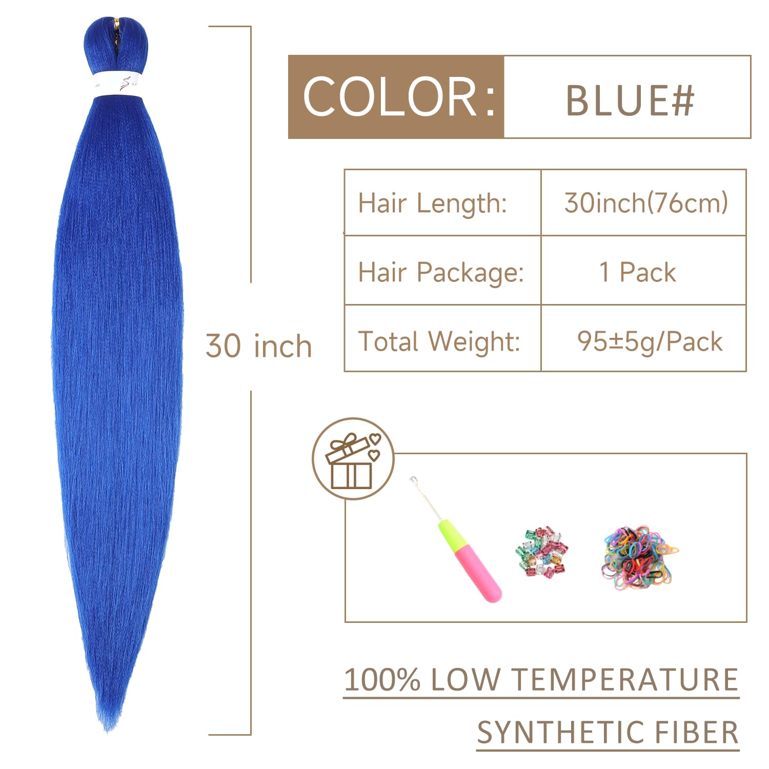 ShowJarlly Pre Stretched Braiding Hair 30 Inch Knotless Braiding Extensions 1pack Easy Braids Hot Water Setting DIY Box Braids Yaki Textured Crochet Hair Braiding (30inch,Blue#) - Image 2