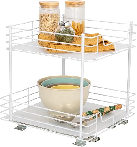 Household Essentials Organizador de despensa deslizante de 2 niveles, 16.73 pulgadas de alto x 15.35 pulgadas de ancho x 16.14 pulgadas de
