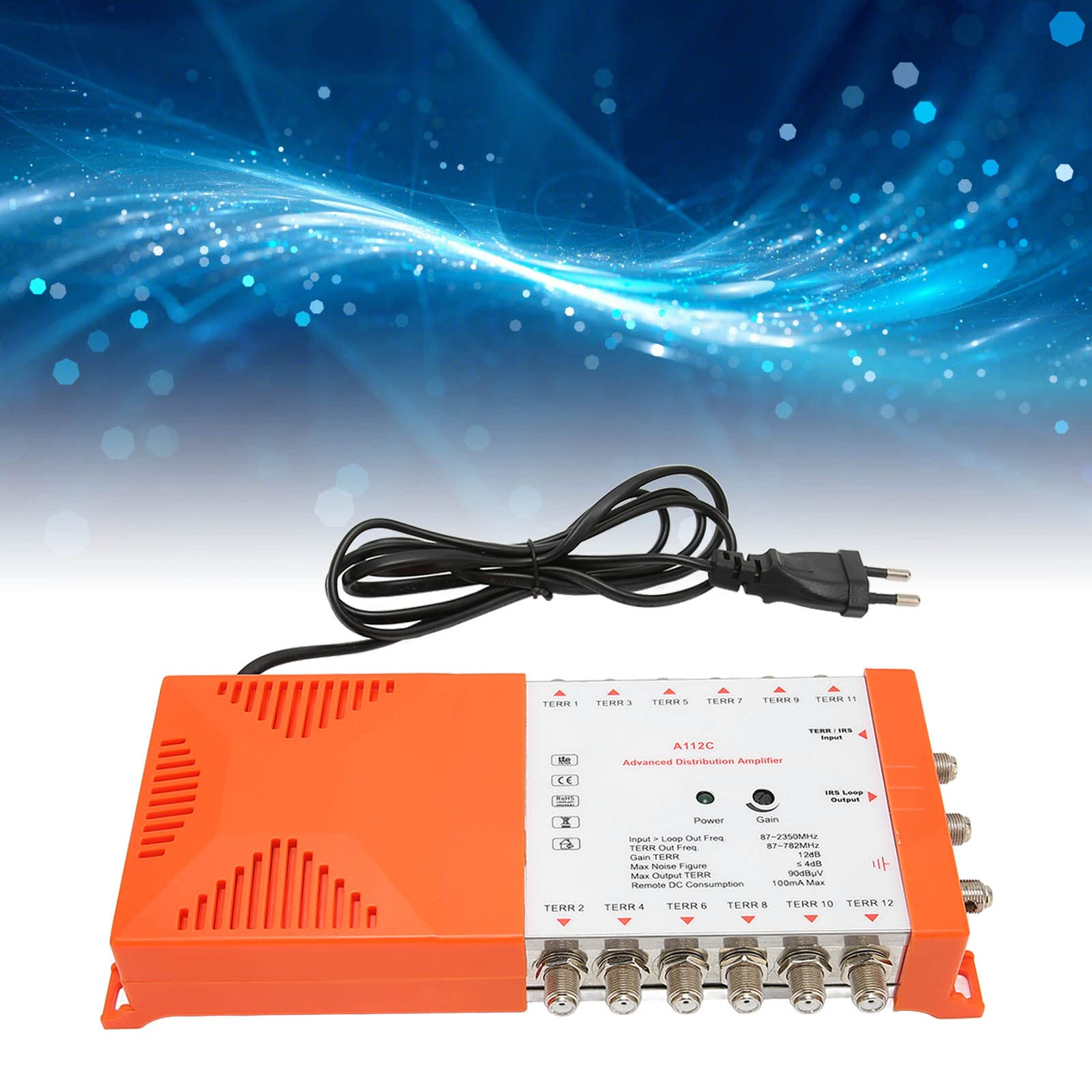 Splitter Ad Alto Guadagno per Amplificatore di Distribuzione a 12 con Indicatore LED per Home Theater 24x12x5 Cm Plastica