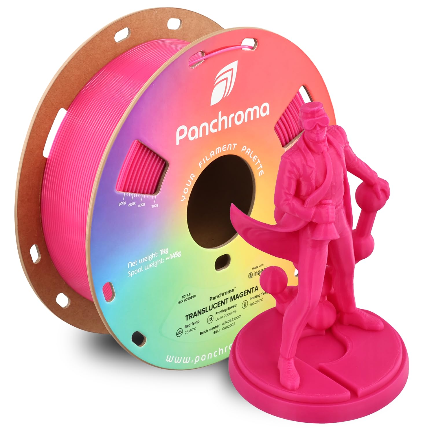 Polymaker Panchroma Translucent PLA Filament 1.75mm, 1kg, Magenta | Neatly Wound, Semi Transparent PLA, Easy Print &amp; Smooth Feeding, Compatible with Bambu Lab &amp; Most 3D Printers