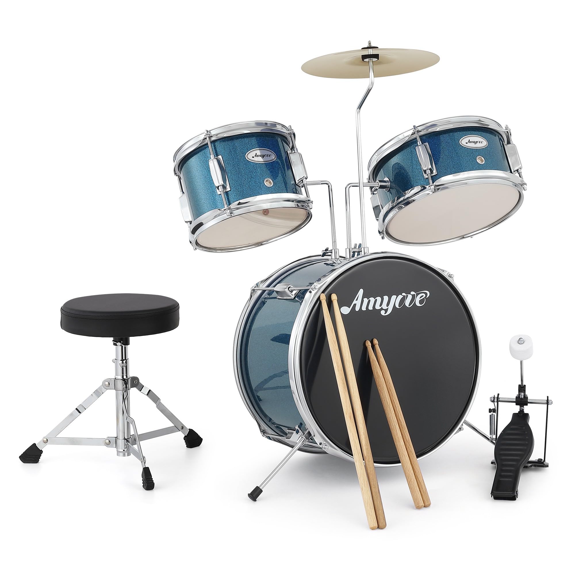 GarveeLife Schlagzeugset, 3-Teilig, Drum Set Mit Bass Drum, Bass Drum Pedal | Thron, Becken, Drumsticks, Hartholz & Stahl, Anfänger-Drumkit Für Kinder