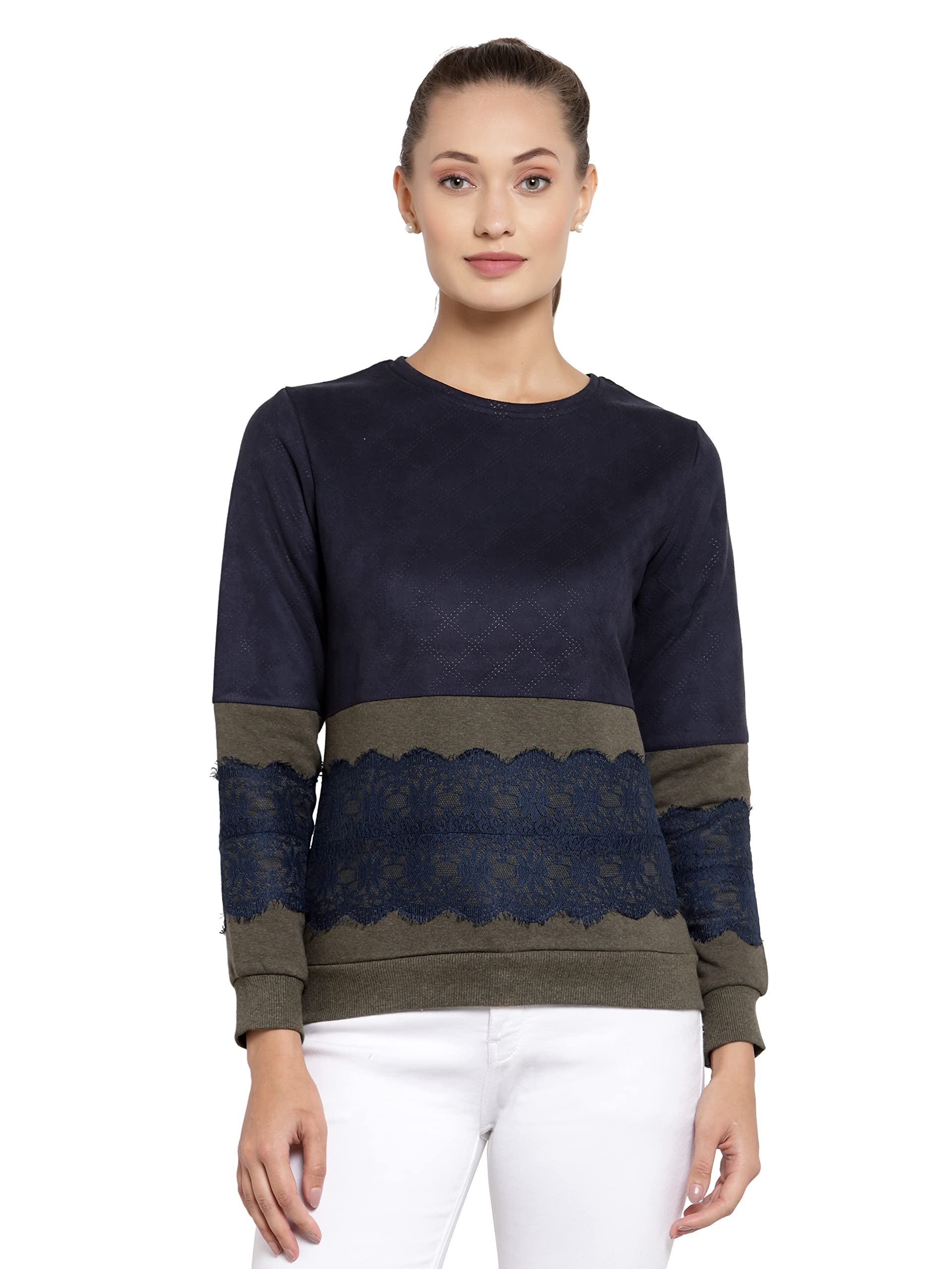 JuelleWomen Color Block Round Neck Fleece Sweatshirt