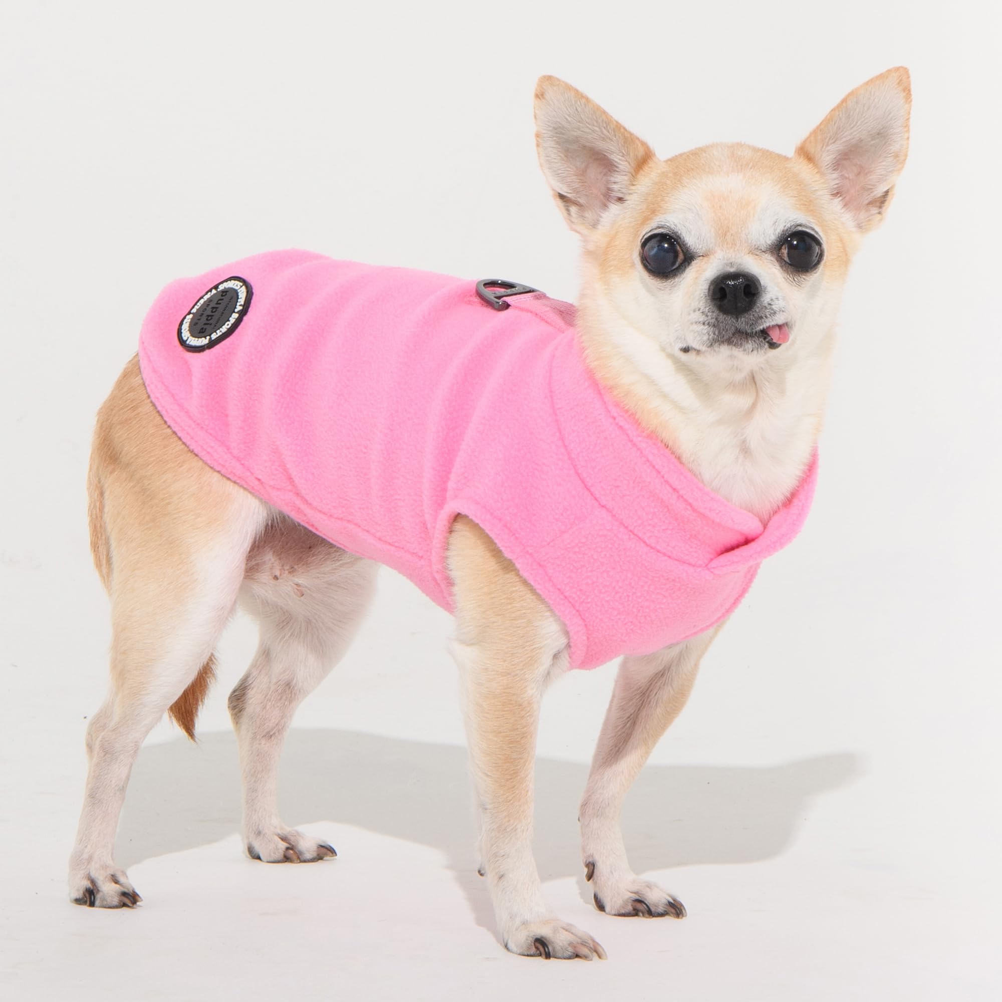 Puppia Lucius Warm Winter Mock Neck Polar Fleece Shirts with Integrated Harness for Small and Medium Dogs Pink, Medium - Image 4