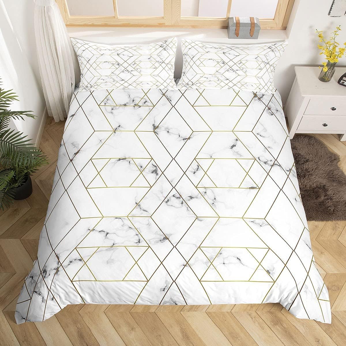 Housse de Couette Marbre Gris Blanc 260X240 cm avec Taies d'oreiller pour Lit Super King