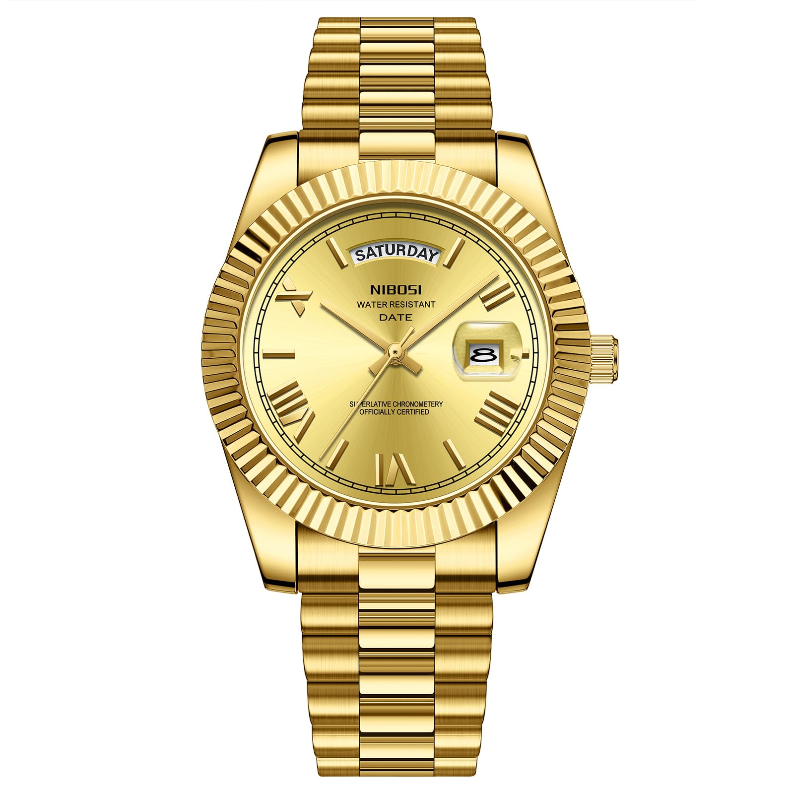 NIBOSI Men Watches Analog Quartz Stainless Steel Watches for men Waterproof Business Classic Desiger Wrist Watch Day&Date Gold