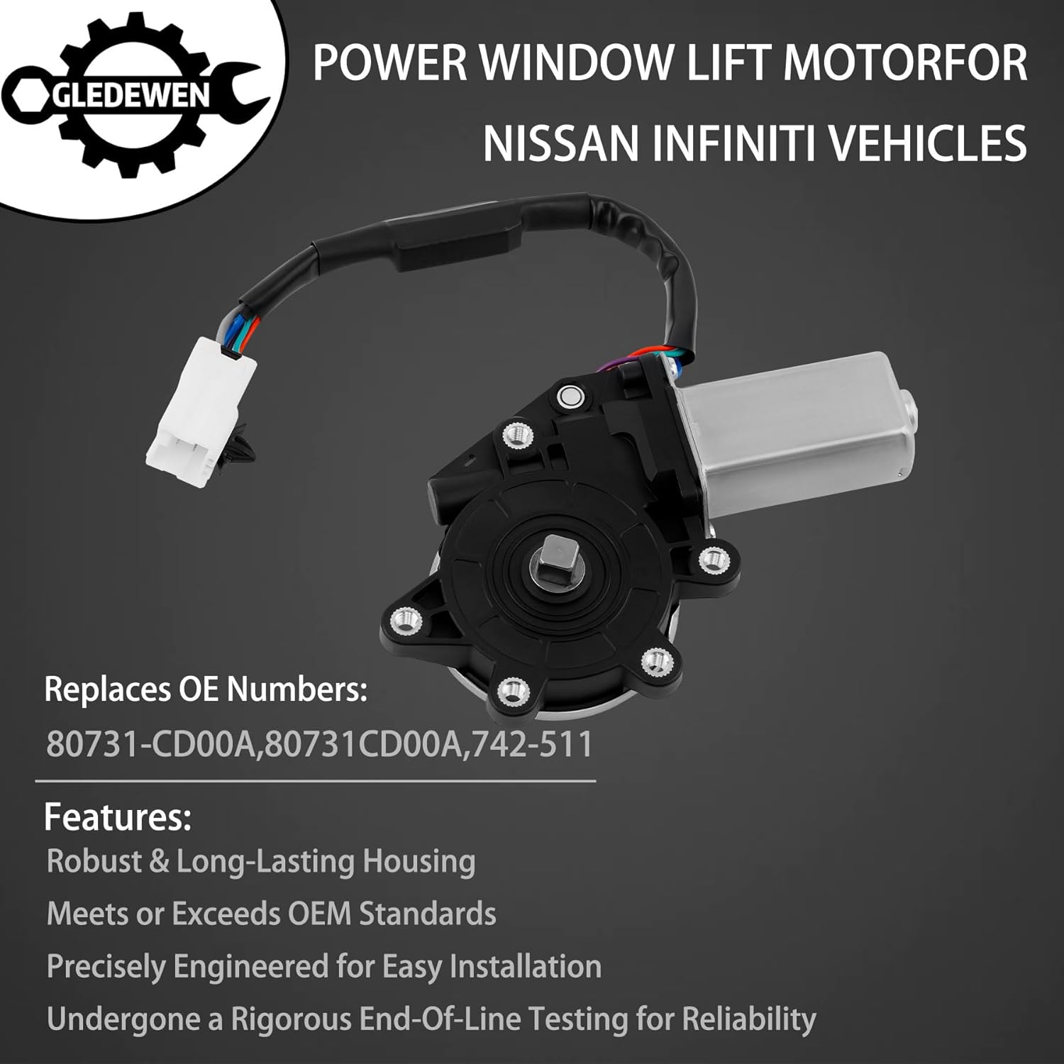 Power Window Lift Motor Front Left Driver Side | for 2003-2009 Nissan 350Z 2003-2007 Infiniti G35 2 Door Coupe | Replace# 80731-CD00A, 80731CD00A, 742-511