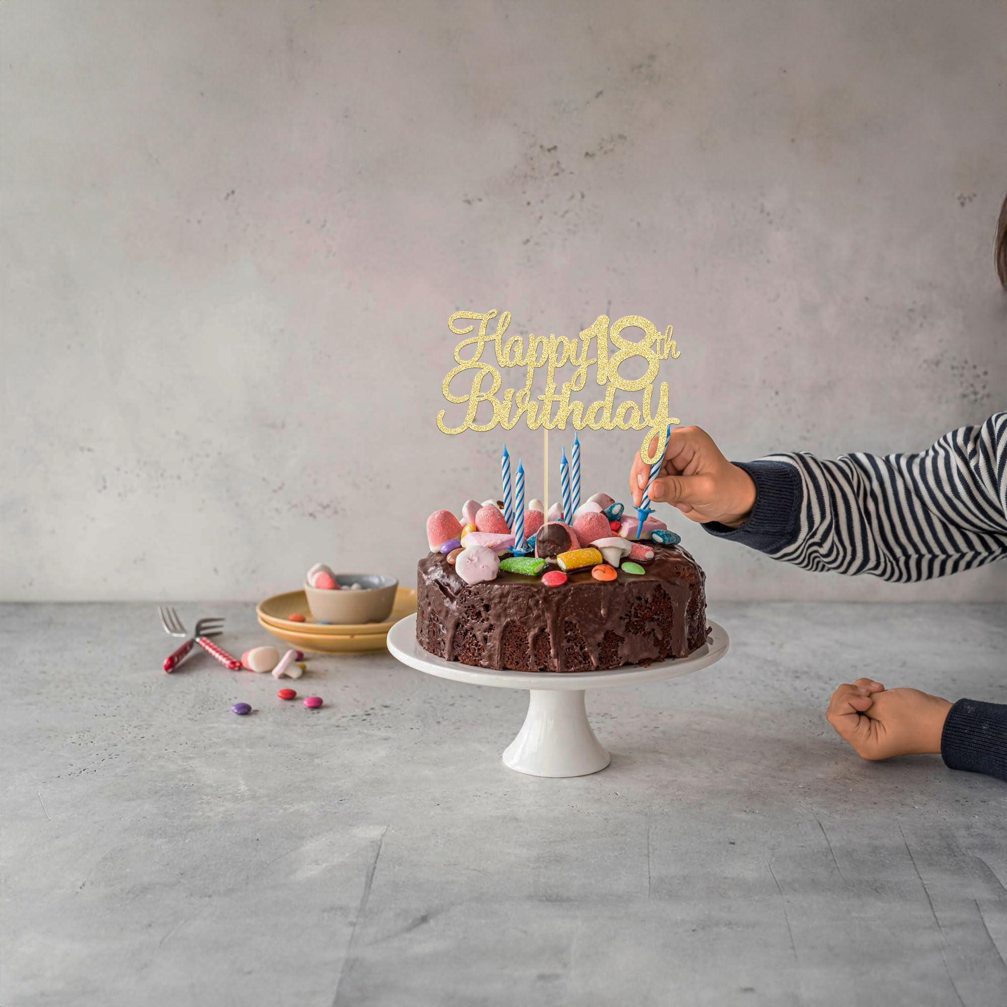 ZHUOWEISM Lot De 3 Décorations De Gâteau à Paillettes « Hello 18 Fabulous Cheers To 18 Years » – Décorations De Gâteau D'anniversaire Pour 18e Anniversaire, Mariage, Fête – Noir