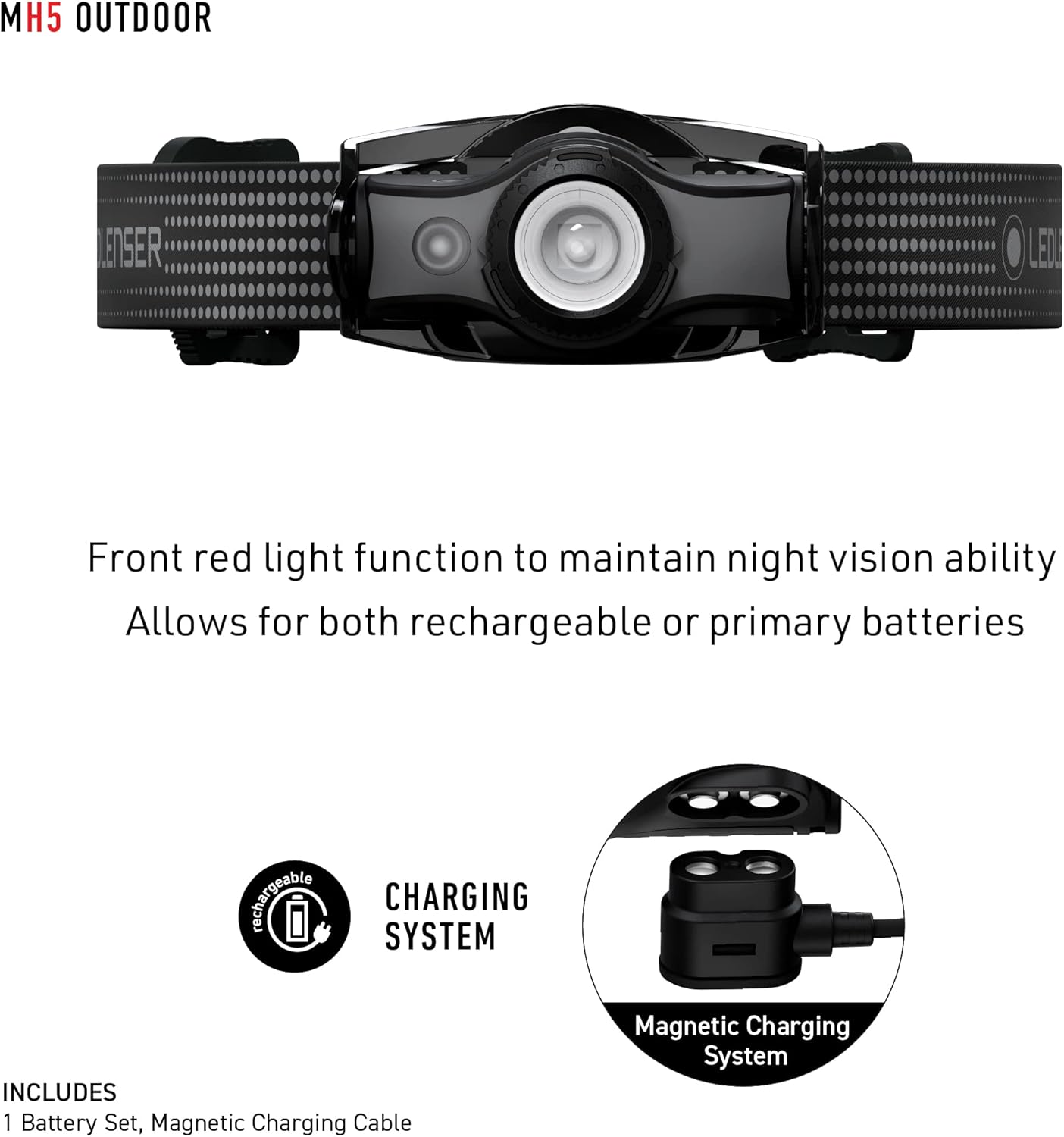 Ledlenser MH5 Rechargeable Outdoor Headlamp - Black, 400 Lumens - Ultra-Lightweight Design with Detachable Lamp Head - Advanced Focus System