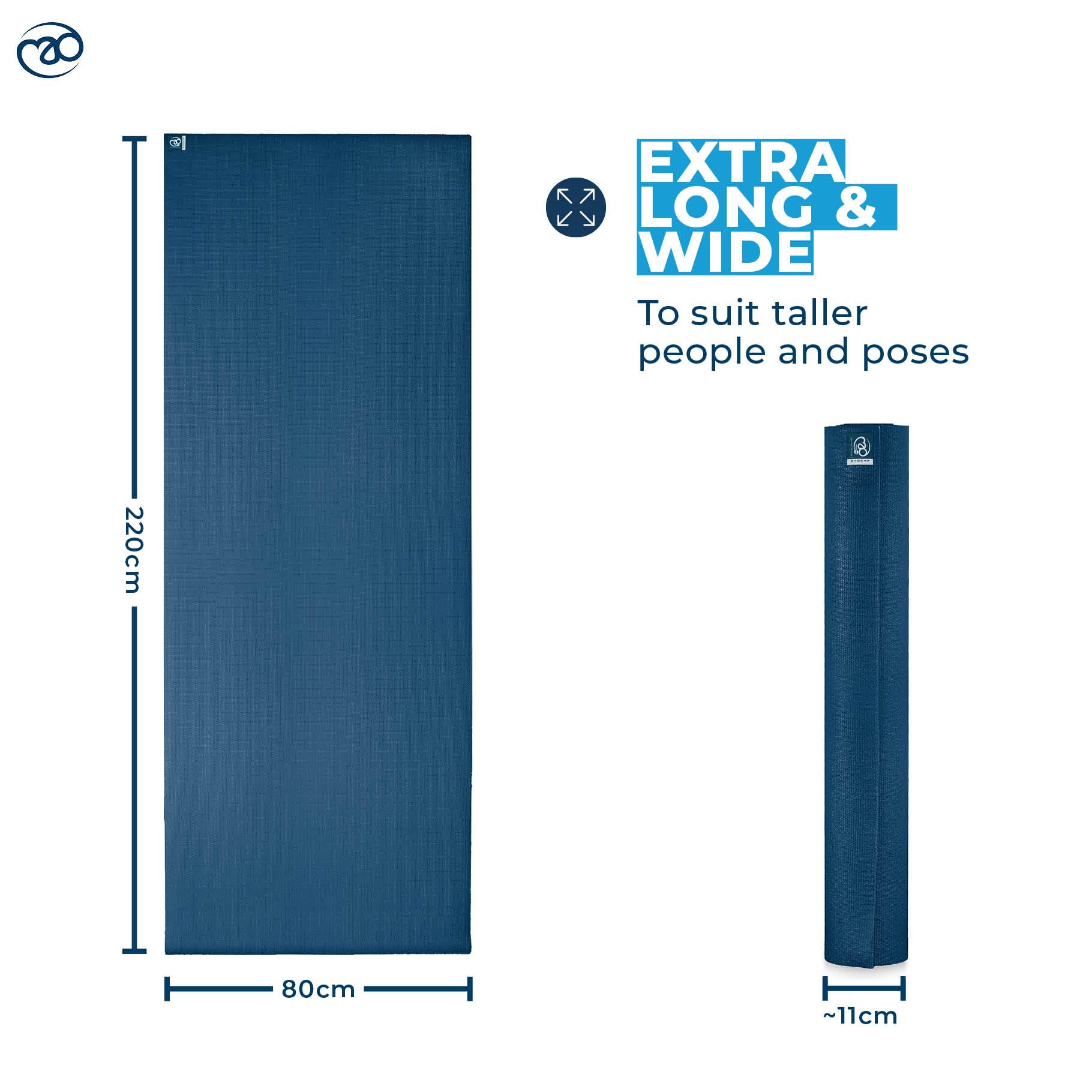 Yoga-Mad Tappetino da yoga da studio, extra lungo, lunghezza 220 cm, antiscivolo, ad alta densità, utilizzato per pilates, yoga, stretching, allenamenti a casa e fitness generale