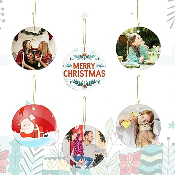 UJL Sublimation Blanks Ornament Sublimation Christmas Ornament Blanks White Ceramic Ornaments 12Pcs Christmas Tree Decorations for DIY Personalized Ornaments