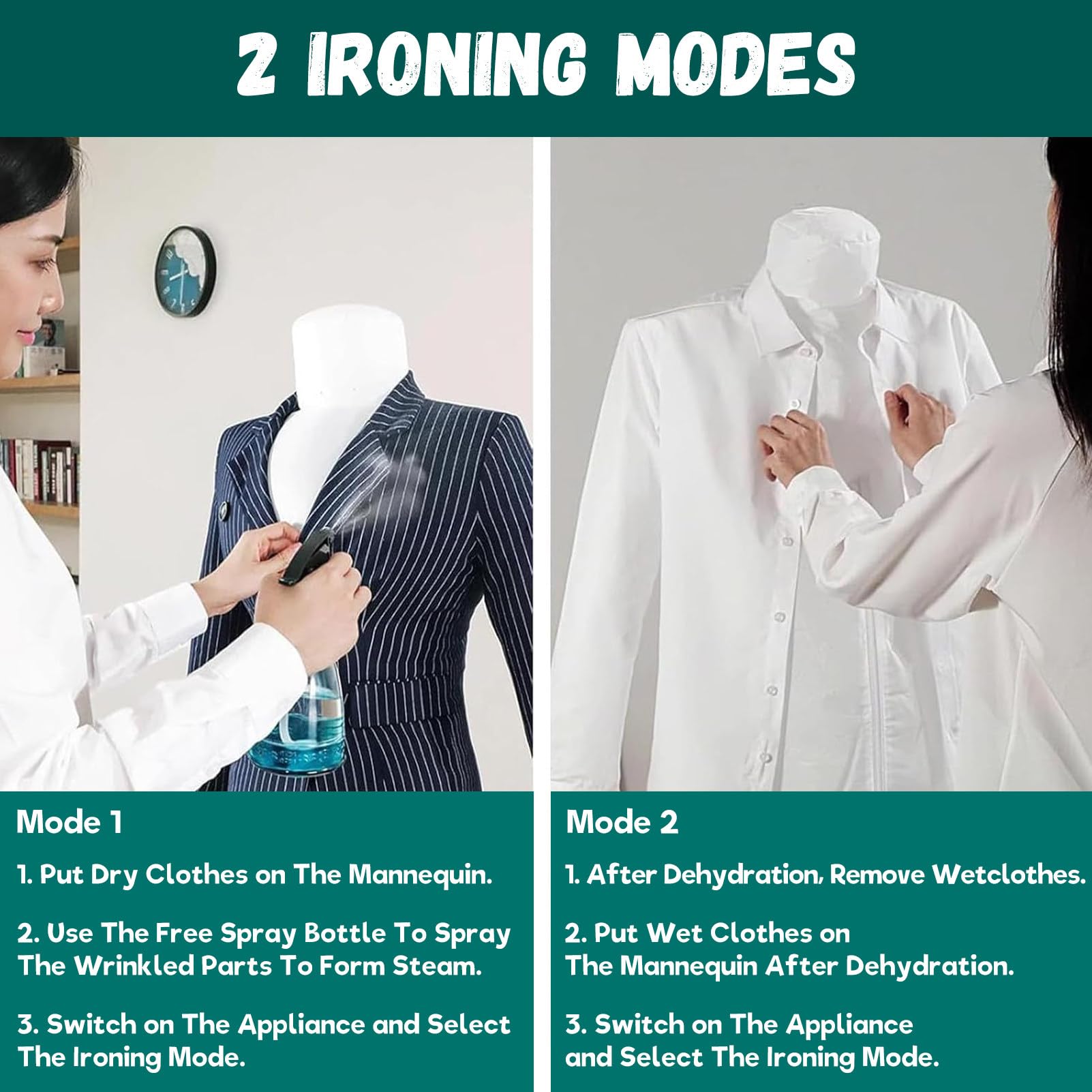 Stirapatrice Automatica a Mani libere con Asciugatura ad Aria Calda Rapida, rimozione efficiente delle Rughe per Camicie e Pantaloni, Ideale per Uso Domestico e Ufficio, Potenza 1400W