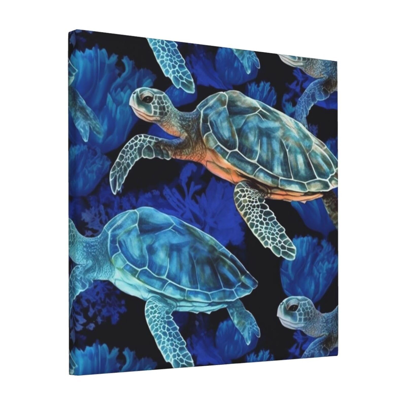 KLOPH Blue sea turtle in ocean Canvas Wall Art for Living Room 12"x12" Modern Artwork Painting for Bathroom Hanging Canvas Prints Aesthetic Wallart for Bedroom Kitchen Office Wall Decor